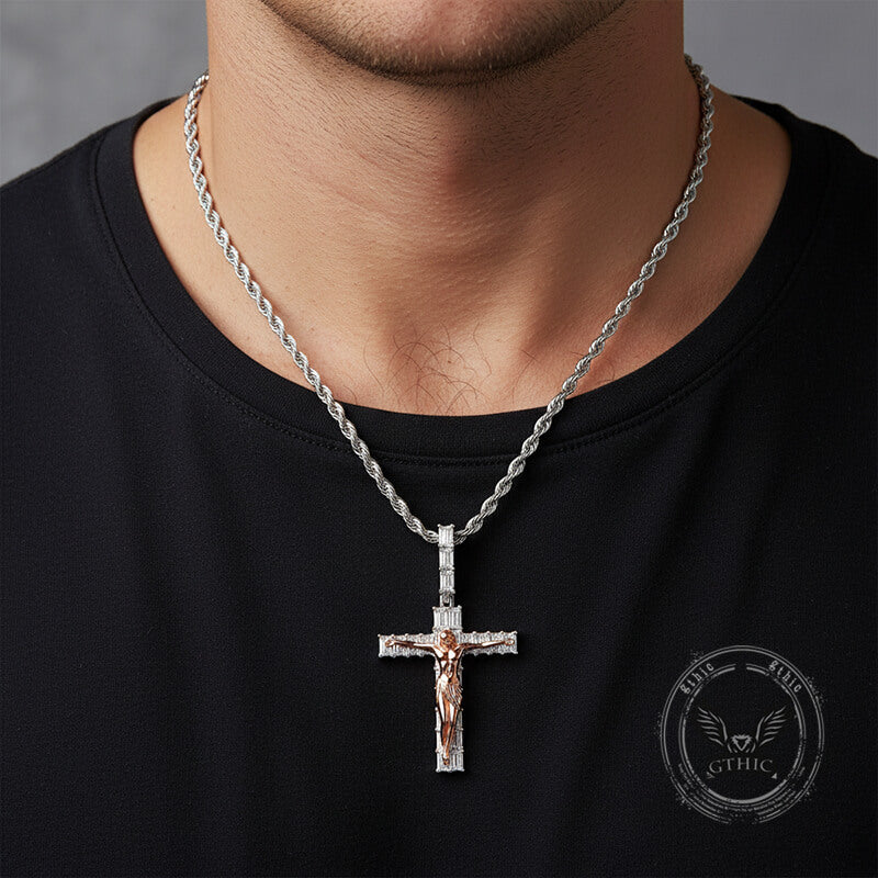 Crucifixion of Jesus Copper-set Zircon Cross Pendant