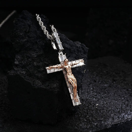 Crucifixion of Jesus Copper-set Zircon Cross Pendant