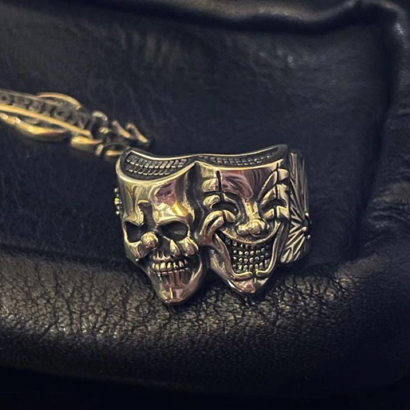 Crying and Smiling Clown Sterling Silver Ring