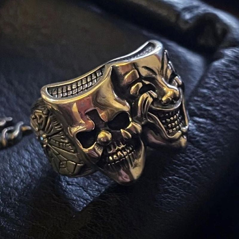 Crying and Smiling Clown Sterling Silver Ring