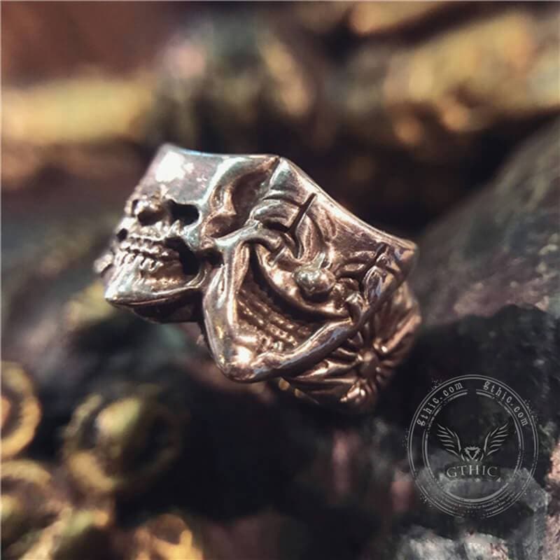 Crying and Smiling Clown Sterling Silver Ring