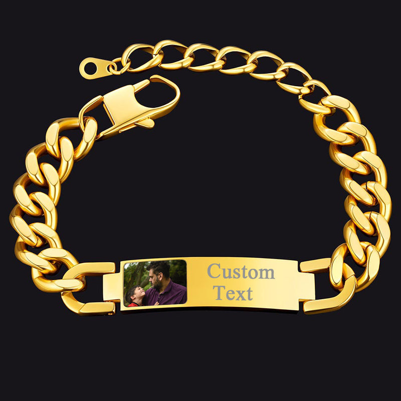 Personalized Nameplate Cuban Link Chain Bracelet With Picture for