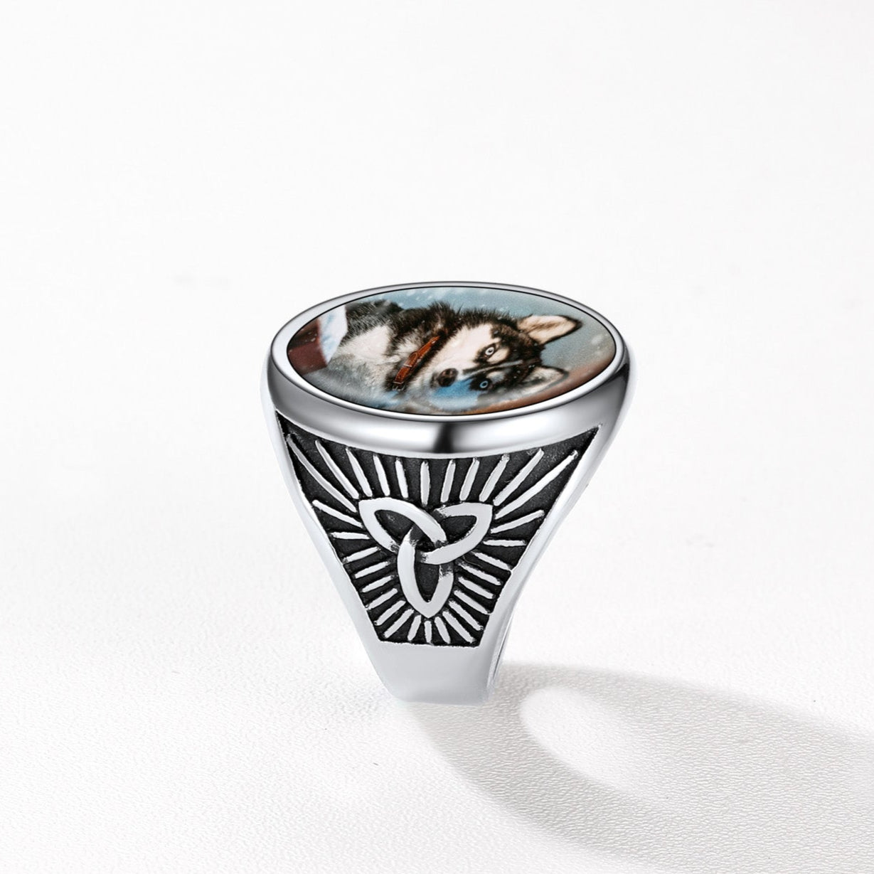 Personalized Custom Celtic Triquetra Signet Ring With Photo for