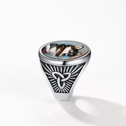 Personalized Custom Celtic Triquetra Signet Ring With Photo for