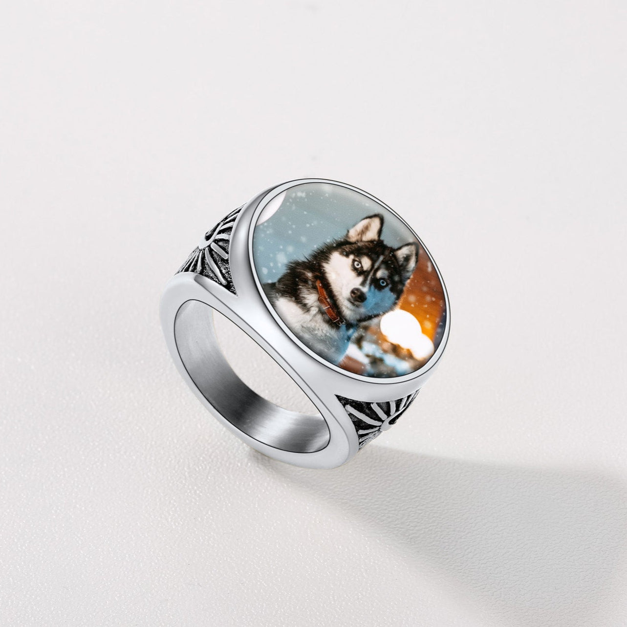 Personalized Custom Celtic Triquetra Signet Ring With Photo for