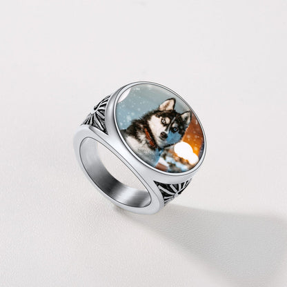 Personalized Custom Celtic Triquetra Signet Ring With Photo for