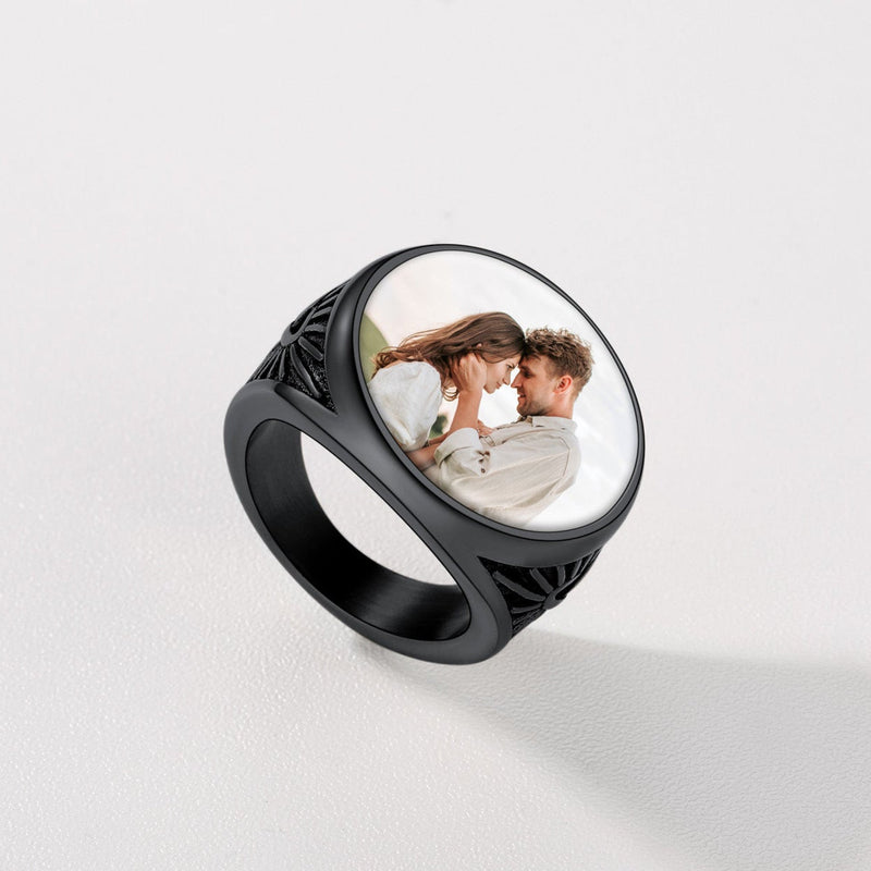 Personalized Custom Celtic Triquetra Signet Ring With Photo for