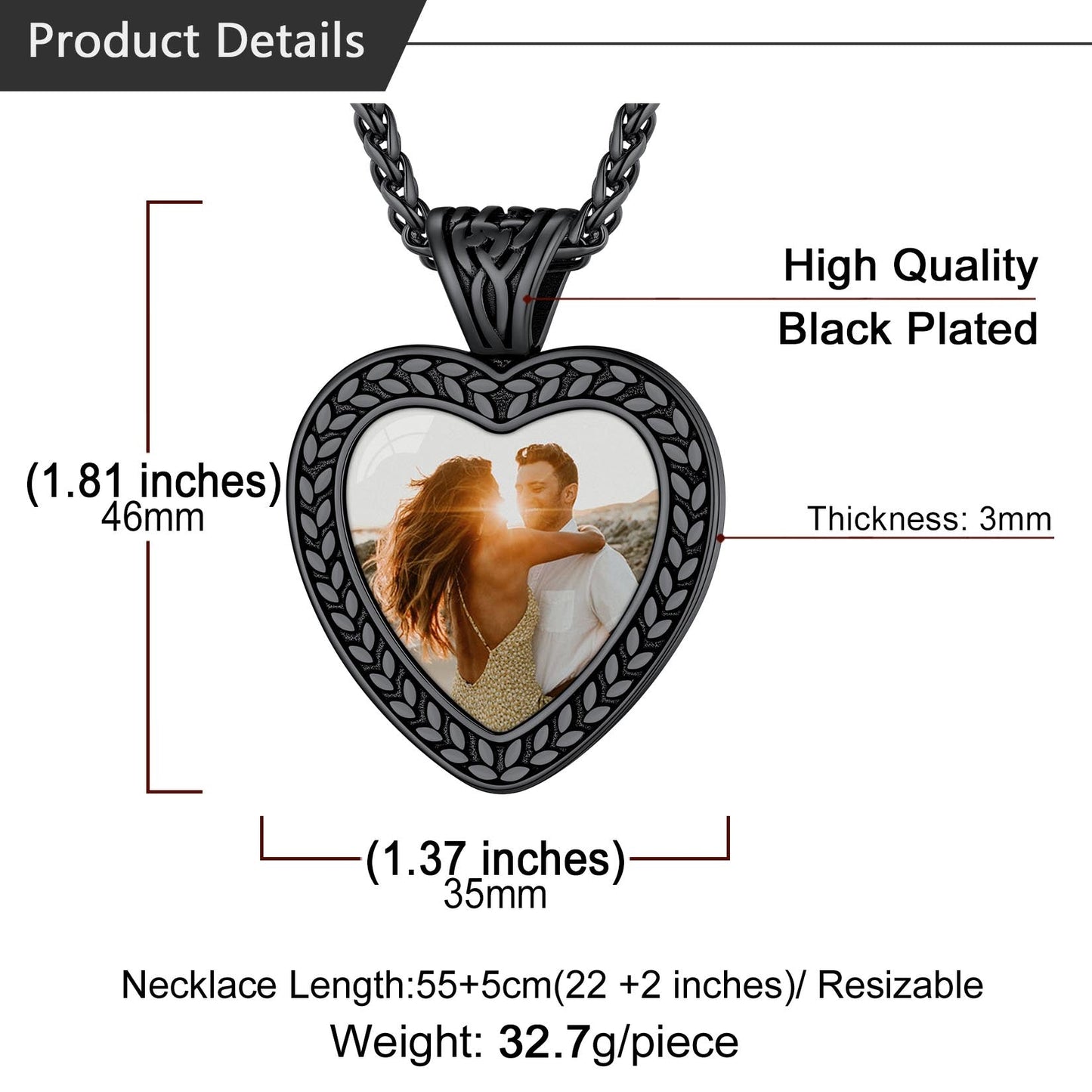 Customized Heart Photo Pendant Memorial Necklace for