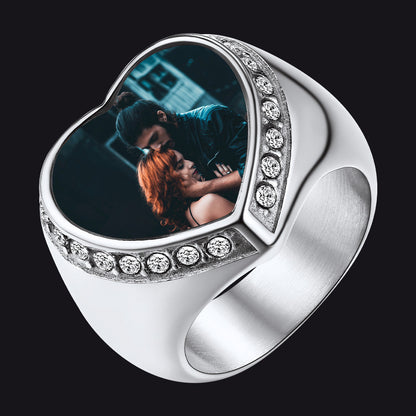 Personalized Custom Heart Photo Signet Ring for