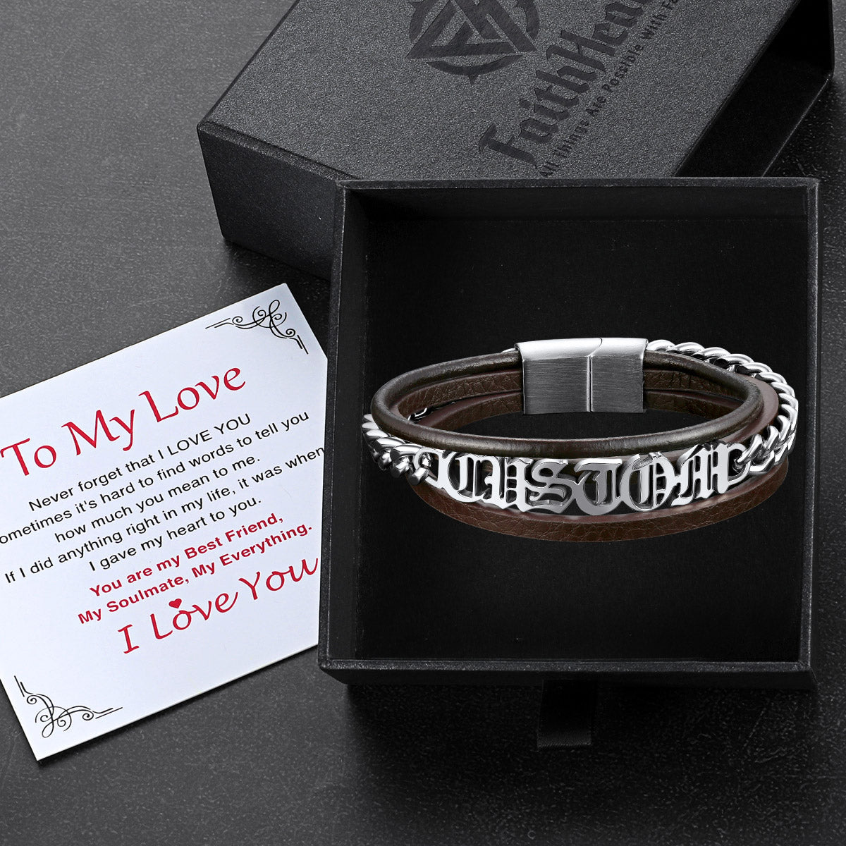 Customized Names Layer Braided Leather Bracelet for Father