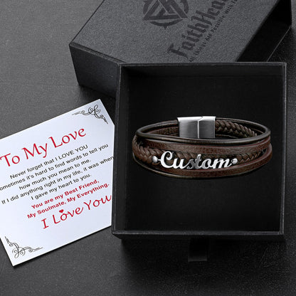 Custom Clasp Braided Leather Wristband Bracelet for Son Dad