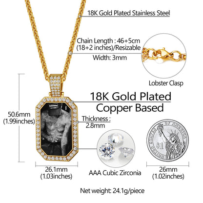 Memorial Personalized Picture Dog Tag Necklace With Cz for Mom Family