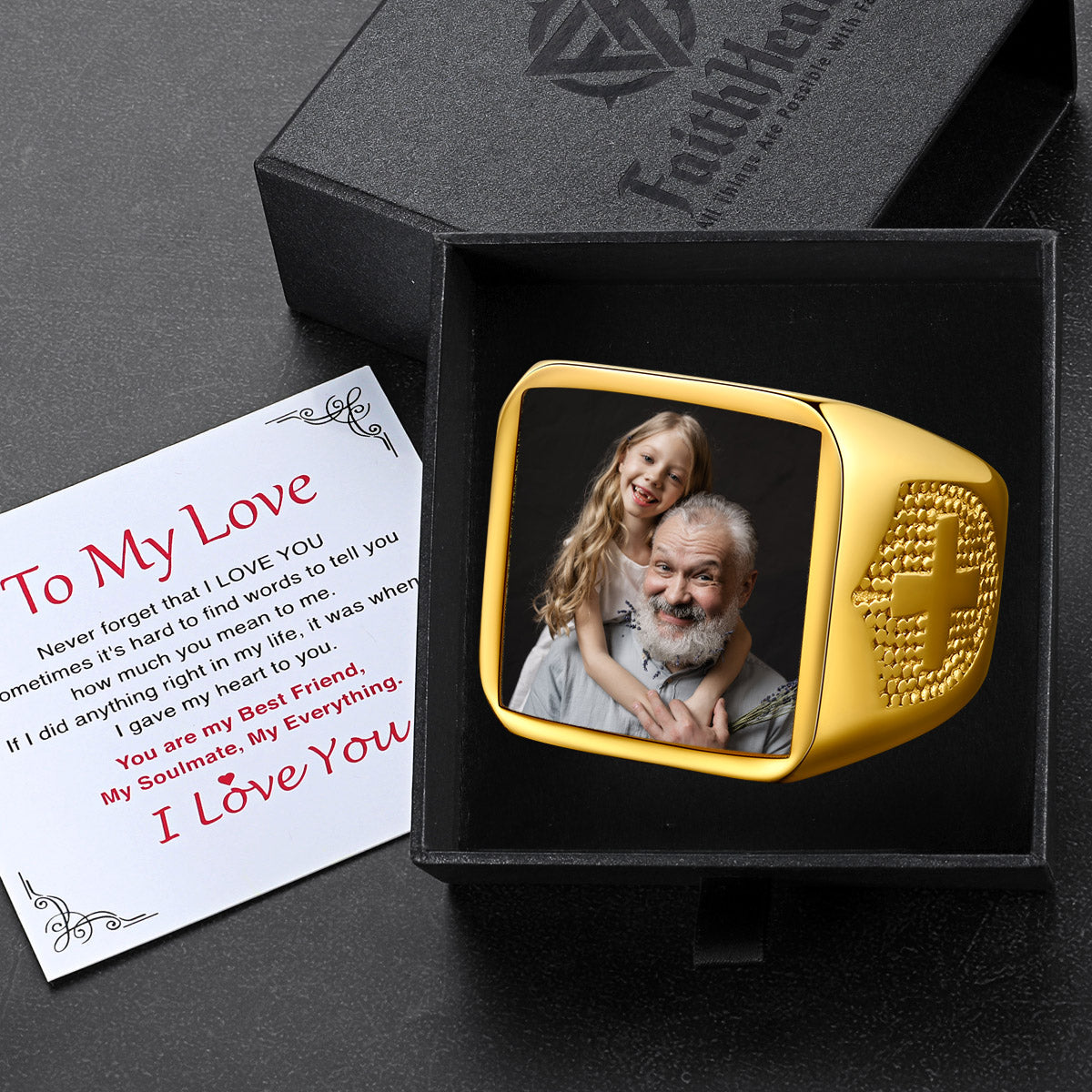Customized Photo Signet Ring With Cross for