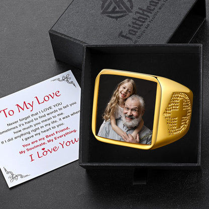 Customized Photo Signet Ring With Cross for