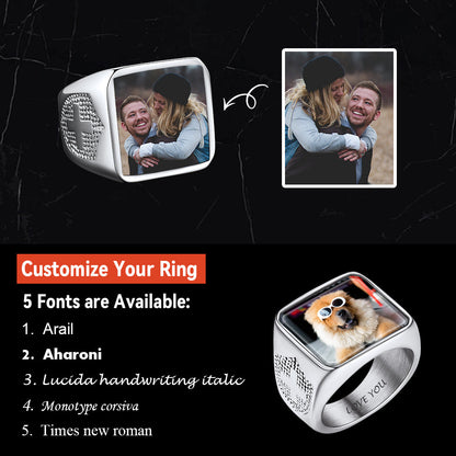 Customized Photo Signet Ring With Cross for
