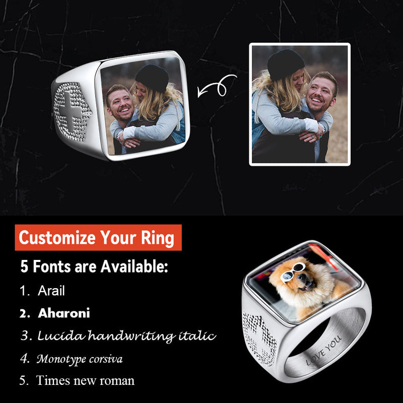 Customized Photo Signet Ring With Cross for