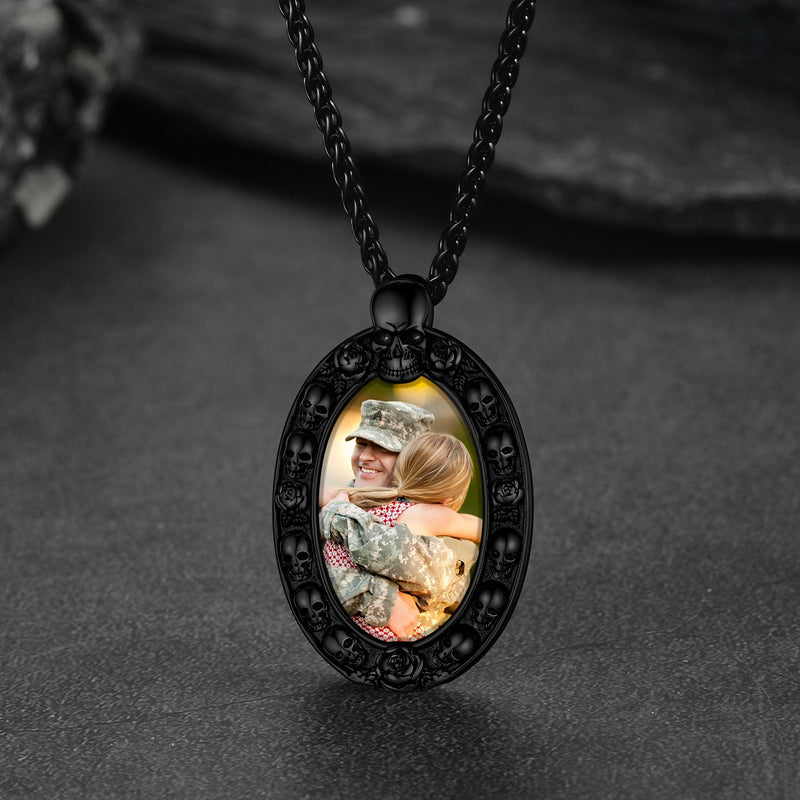 Personalized Photo Pendant Necklace With Skull for