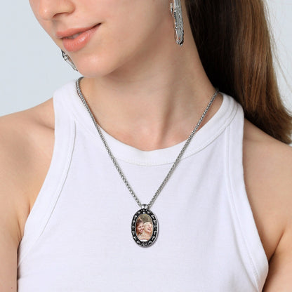Personalized Photo Pendant Necklace With Skull for