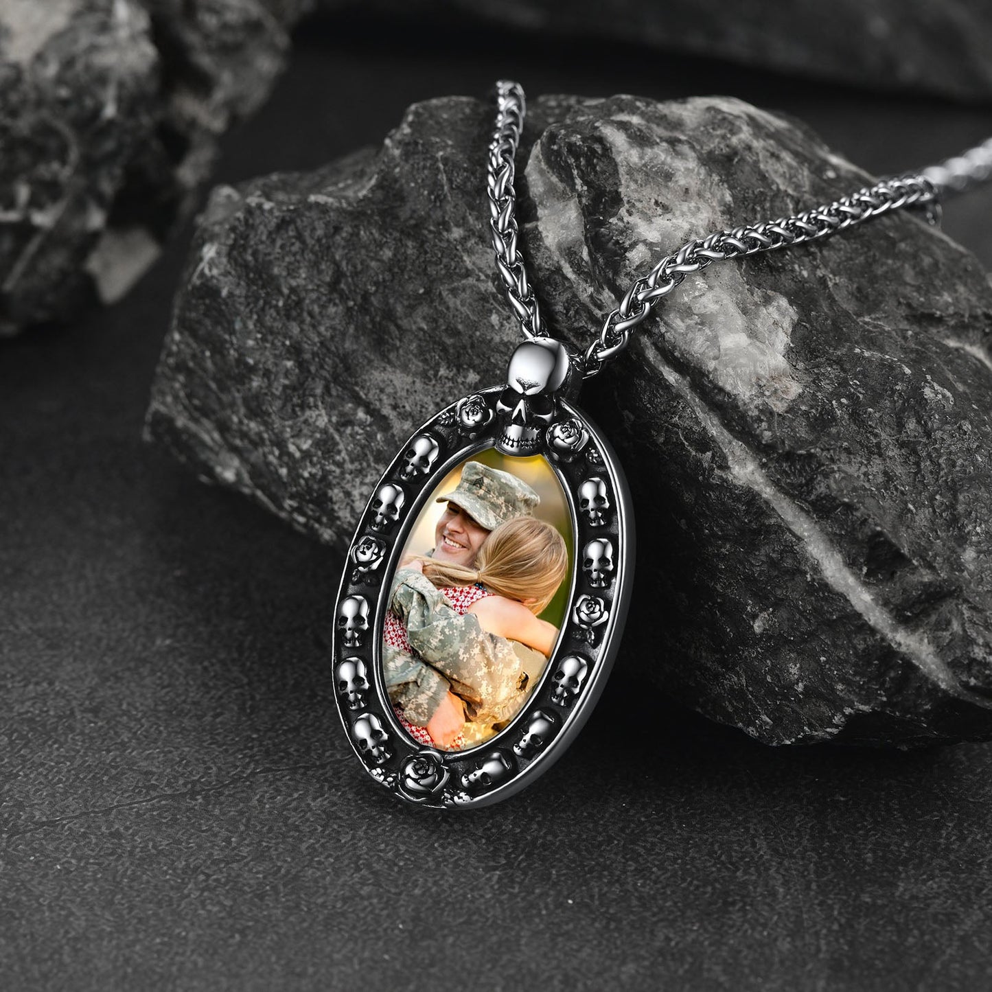 Personalized Photo Pendant Necklace With Skull for