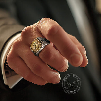 Custom Viking Symbols Sterling Silver Inlaid Brass Ring