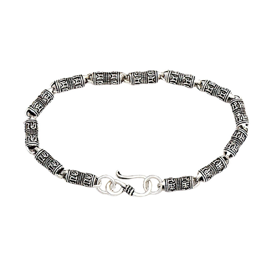 Cylindrical Bracelet With Real 925 Silver for and / Jewelry Chain With Engraving Symbols