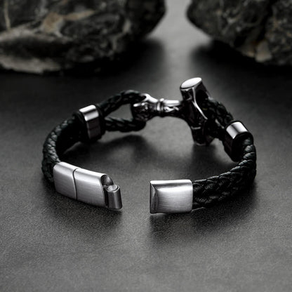 Viking Thor's Hammer Mjolnir Braided Leather Bracelet Gift for