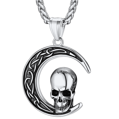 Flash Celtic Crescent Moon Skull Necklace for