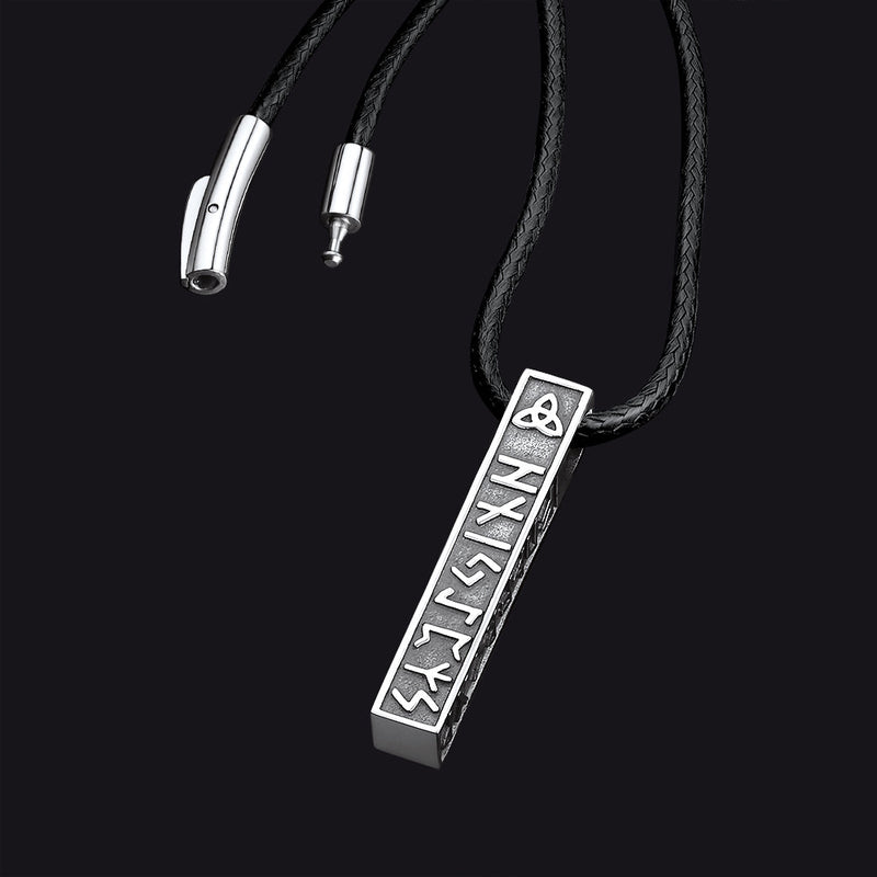 Engraved Viking Runes Bar Necklace Pendant Jewelry for