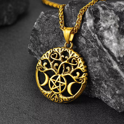 Pentacle Moon Tree of Life Necklace for