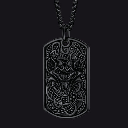 Engraved Viking Celtic Wolf Dog Tag Necklace for
