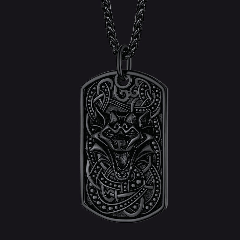 Engraved Viking Celtic Wolf Dog Tag Necklace for