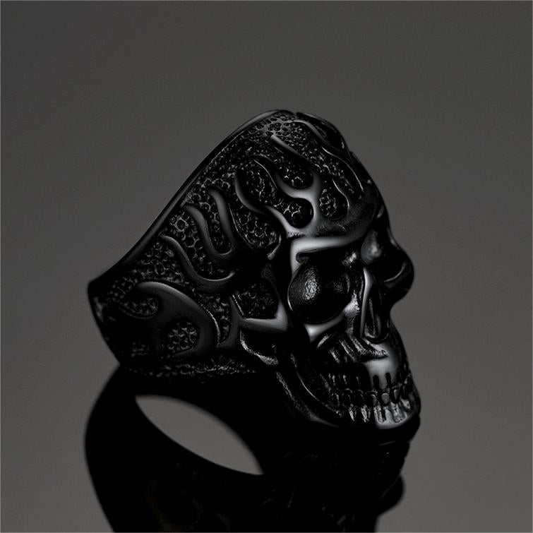 Gothic Fire Flaming Skull Stainless Steel Ring for