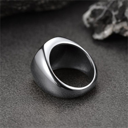 Round Black Onyx Signet Ring for Stainless Steel