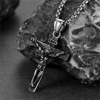 Flat Box Chain & Jesus Cross Layered Necklaces Set for