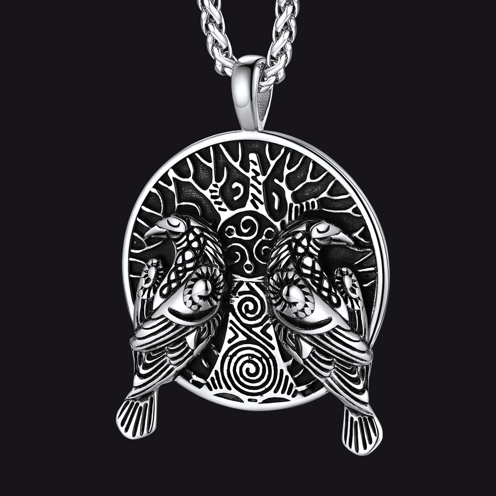 Viking Huginn and Muninn Ravens Coin Necklace for