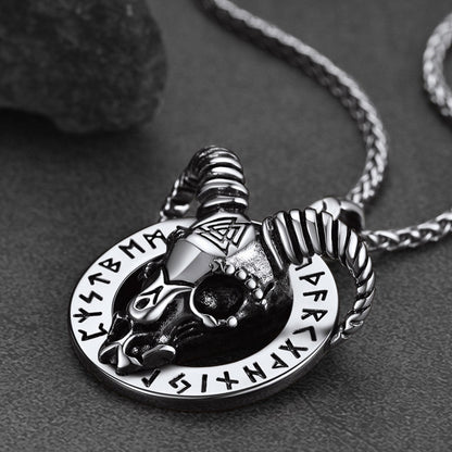 Baphomet Satanic Goat Necklace With Viking Runes for