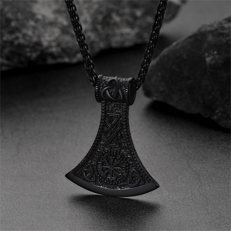 Battle Axe Viking Pendant Necklace With Compass for