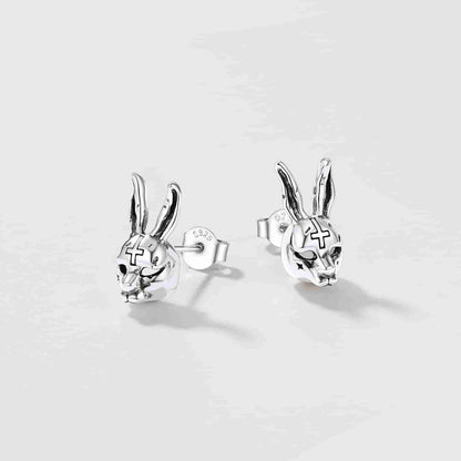 Halloween Silver Evil Bunny Stud Earrings for