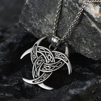 Viking Triple Horn of Odin Necklace Crescent Triquetra Charm Amuelt for