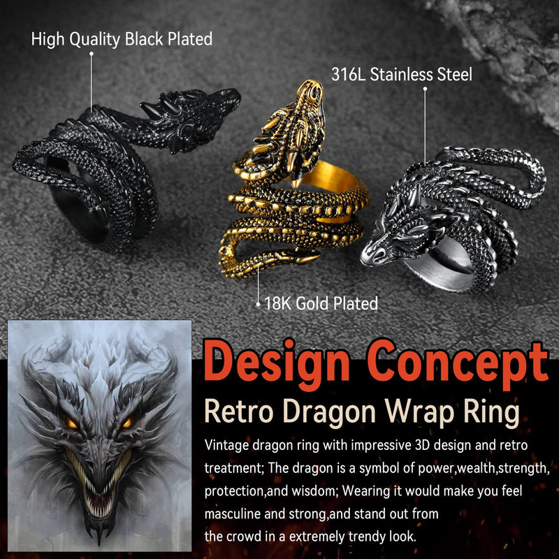 Punk Coiled Dragon Stainless Steel Ring for
