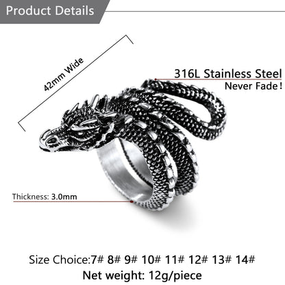Punk Coiled Dragon Stainless Steel Ring for