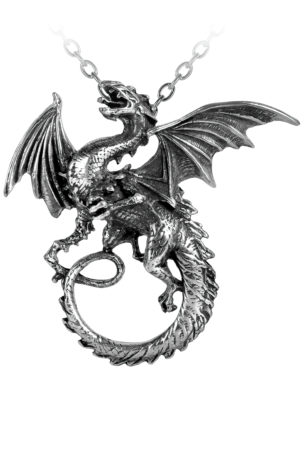 Dark Gothic Dragon Pendant With Serpentine Wings