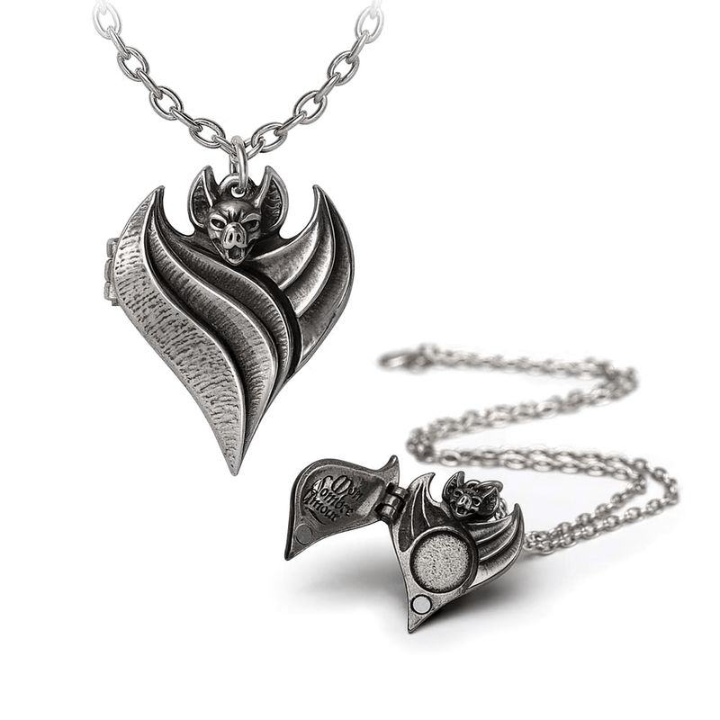 Dark Heart Bat Locket Pendant With Hidden Message