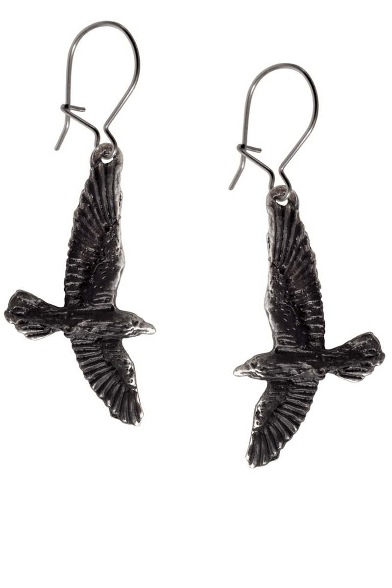 Dark Raven Earrings With Winged Design for Gothic Style