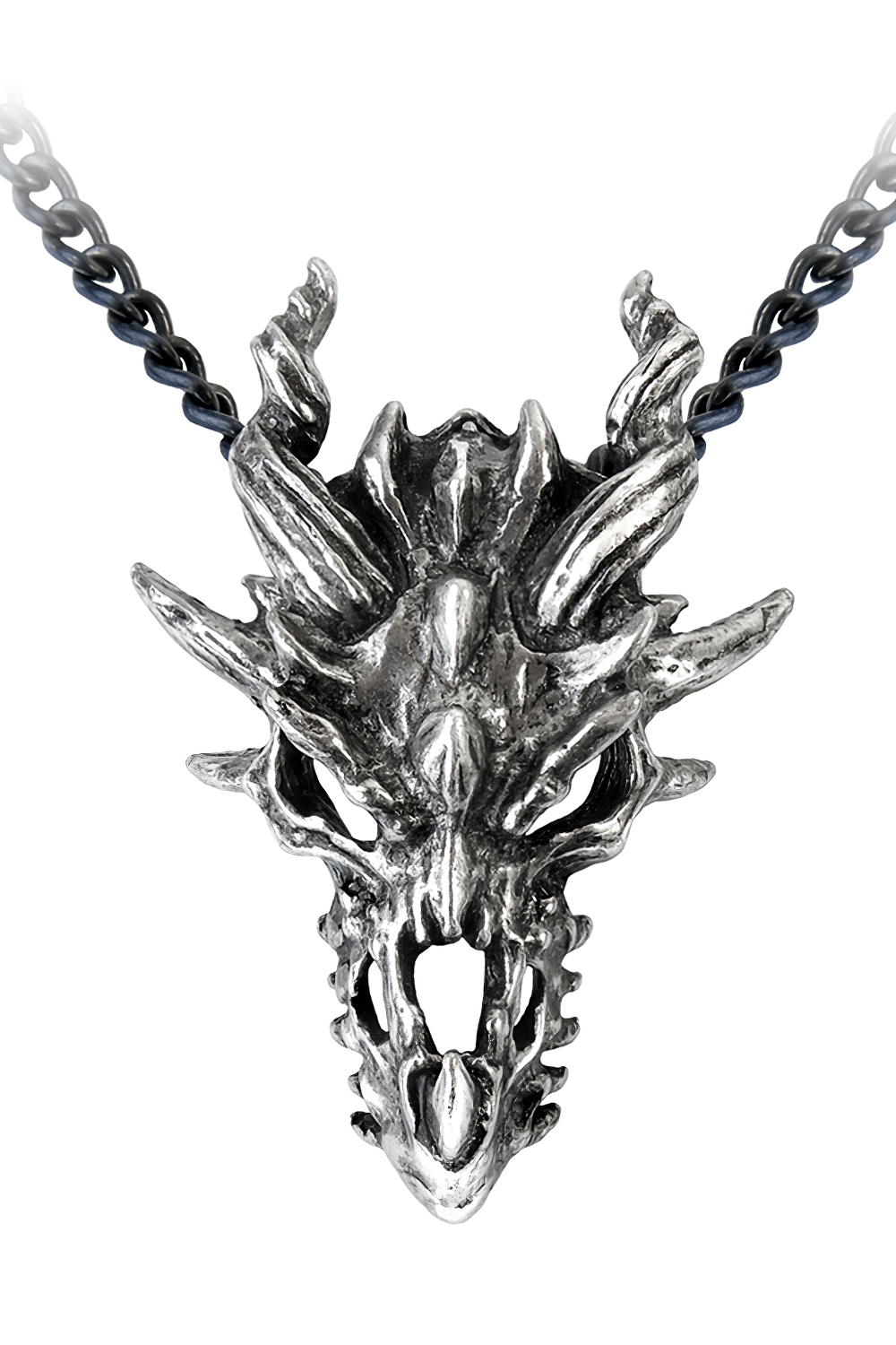 Dark Spiked Dragon Skull Pendant With Gothic Chain
