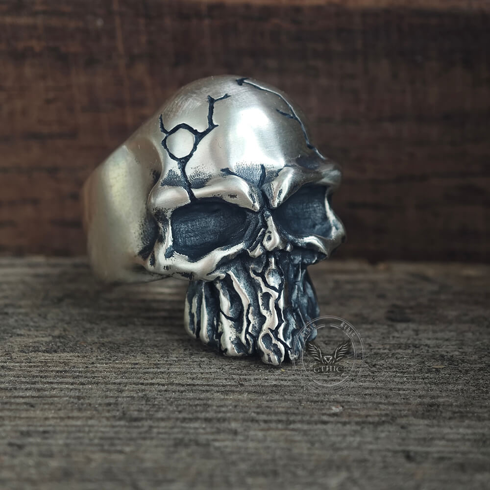 Dark Crack Sterling Silver Skull Ring