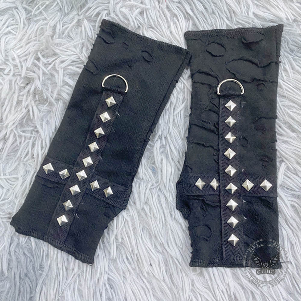 Dark Gothic Cross-studded Half-finger Sleeve Gloves