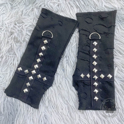 Dark Gothic Cross-studded Half-finger Sleeve Gloves