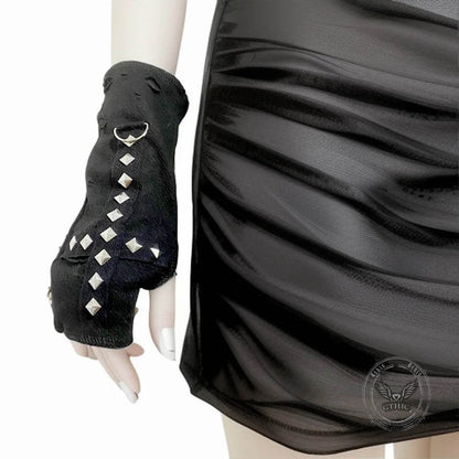Dark Gothic Cross-studded Half-finger Sleeve Gloves
