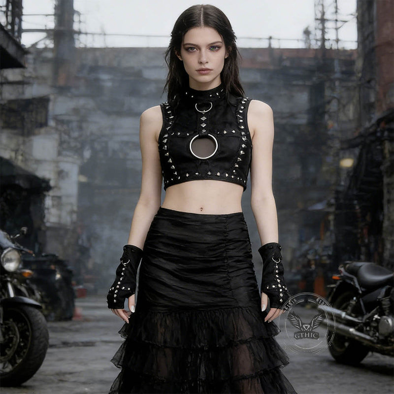 Dark Gothic Cross-studded Half-finger Sleeve Gloves